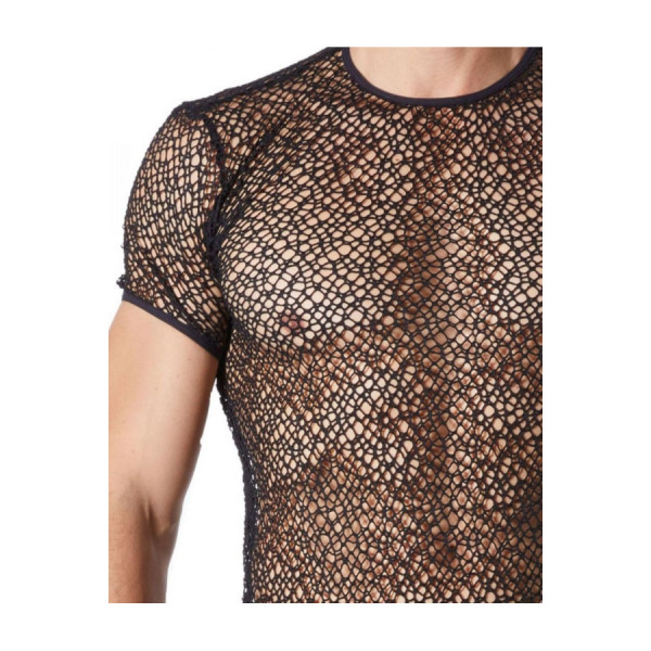 T-shirt noir sexy filet irrégulier fétichiste 
